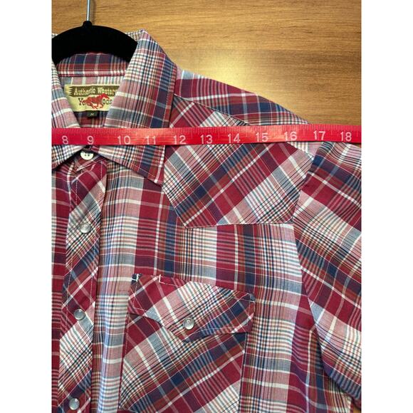 Vintage 90s Western Shirt, Youngbloods, Short Sleeve Snaps, Red White Blue Plaid - Picture 8 of 9